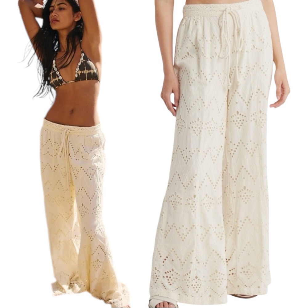 Free People Cream Crochet Pants